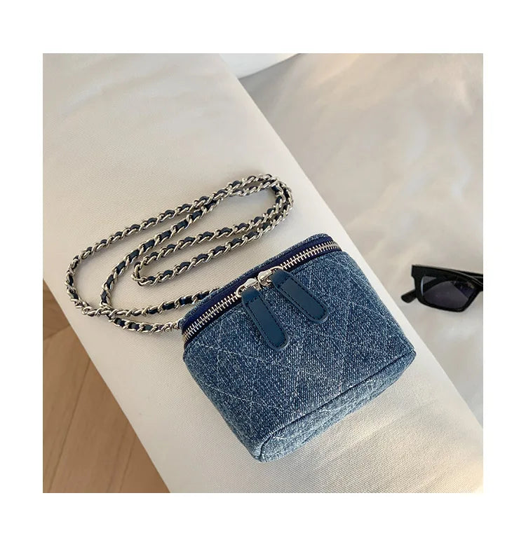Mini Denim Crossbody Bags for Women | Lingge Chains Shoulder Bag & Fashion Brands Box Bag (Lipstick Coins Purses & Handbags)