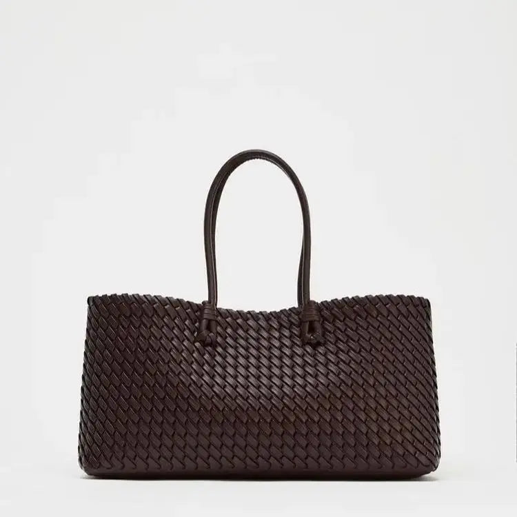 ELONGATED WOVEN SHOPPER BAG | Fashionable Top Handle Tote & Women's Shoulder Handbags (Luxury Design for Everyday Style)