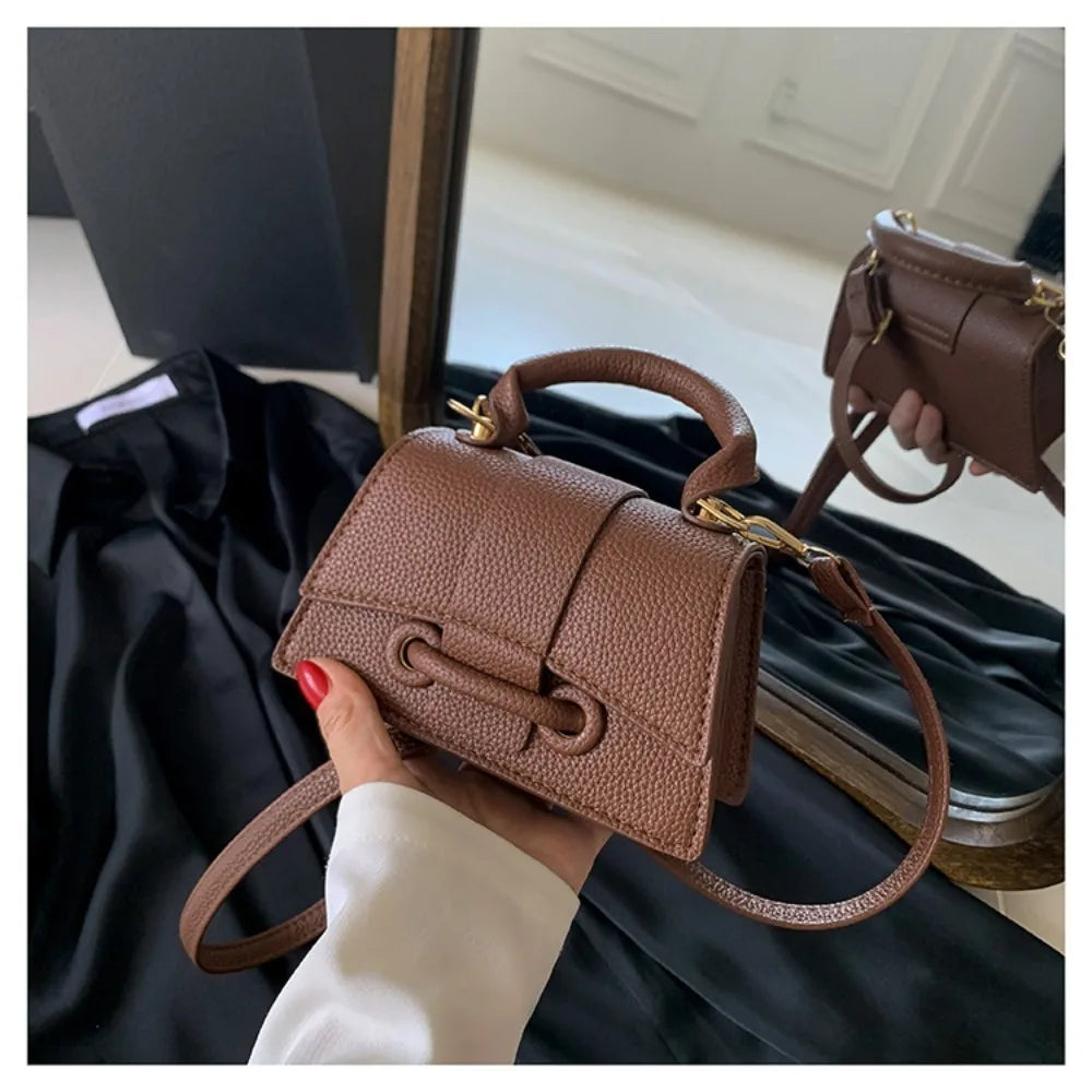 High Quality Fashion PU Leather Bag | Solid Color Shoulder Crossbody Bag & Cute Buckle Square Bag (Hand Carry Small Messenger Bag)