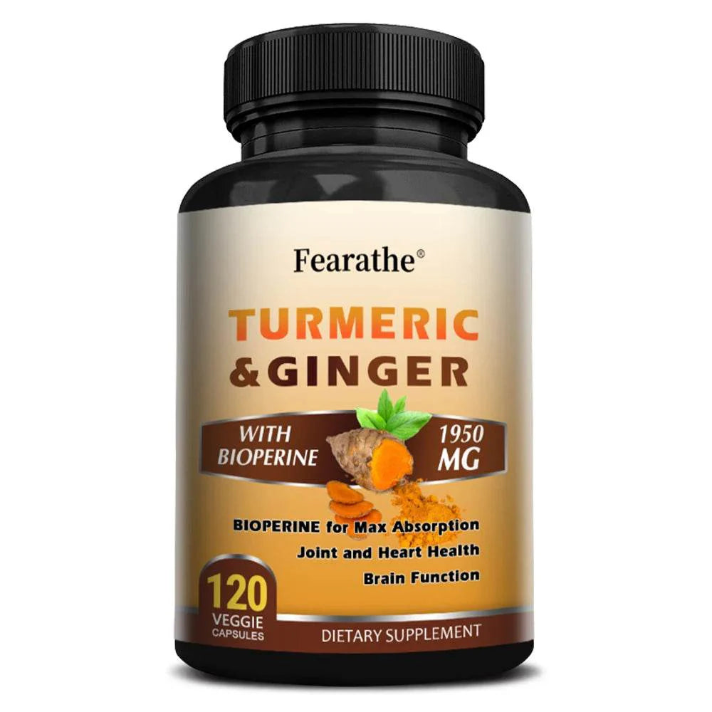 Turmeric Ginger Capsules with BioPerine 1950 Mg - Black Pepper for Better Absorption, Natural Joint, Heart and Brain Support