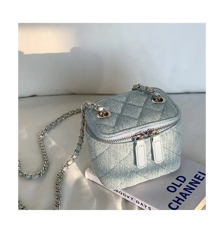 Mini Denim Crossbody Bags for Women | Lingge Chains Shoulder Bag & Fashion Brands Box Bag (Lipstick Coins Purses & Handbags)
