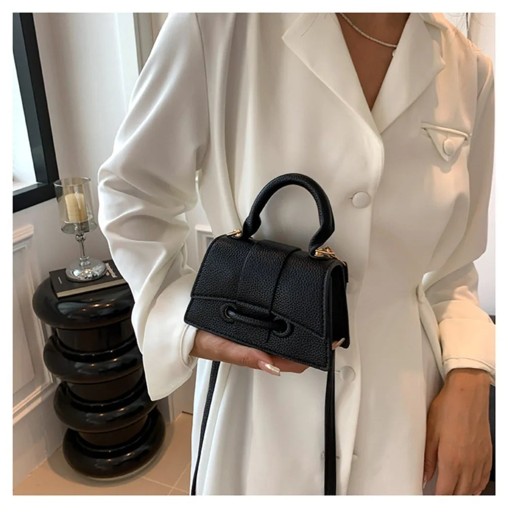 High Quality Fashion PU Leather Bag | Solid Color Shoulder Crossbody Bag & Cute Buckle Square Bag (Hand Carry Small Messenger Bag)