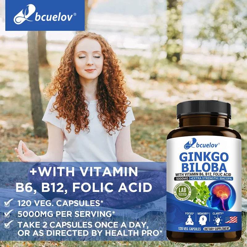 Ginkgo Biloba - Brain Booster - Rich in vitamins B6, B12, folic acid, helps improve concentration and memory, cognitive abilitie
