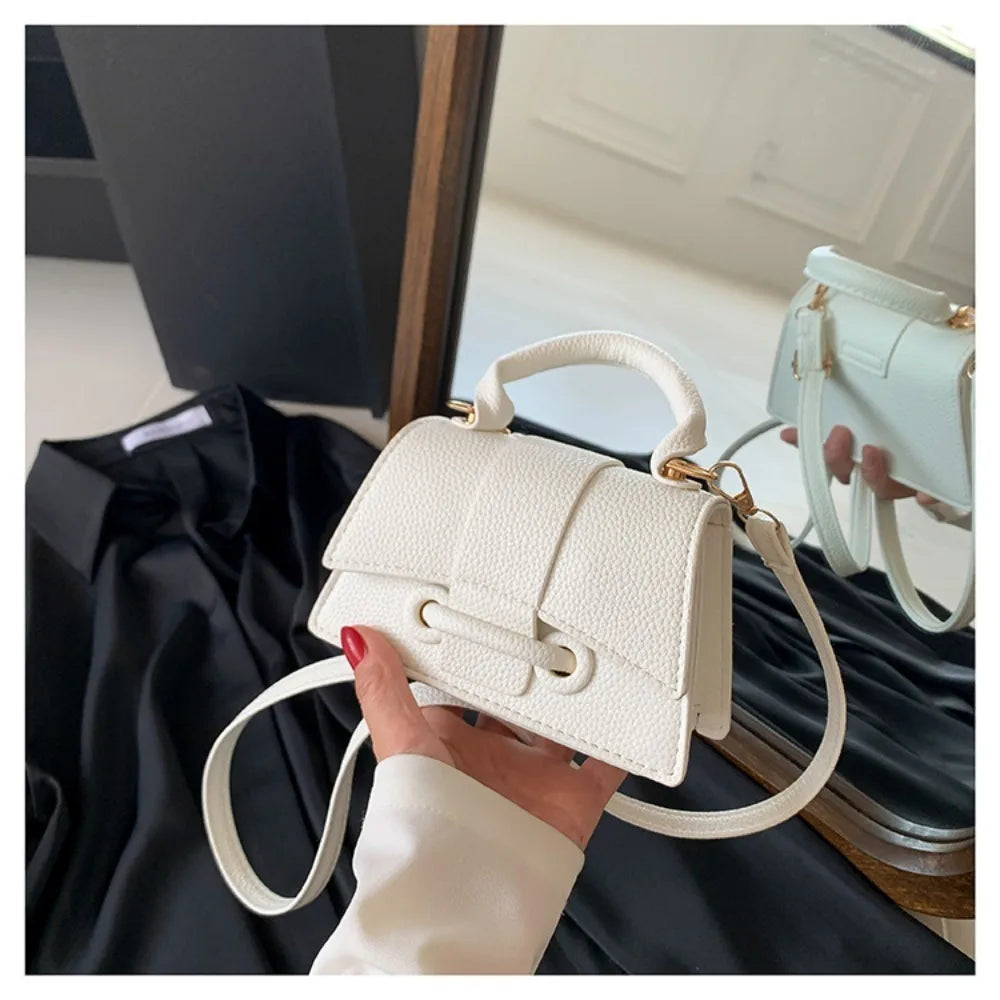 High Quality Fashion PU Leather Bag | Solid Color Shoulder Crossbody Bag & Cute Buckle Square Bag (Hand Carry Small Messenger Bag)