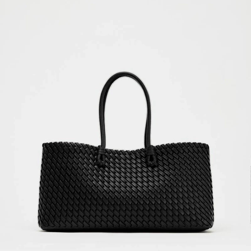 ELONGATED WOVEN SHOPPER BAG | Fashionable Top Handle Tote & Women's Shoulder Handbags (Luxury Design for Everyday Style)