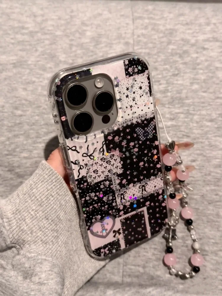 Sparkling Pink Star Splicing Floral Wristband Suitable For iPhone