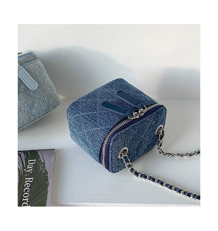 Mini Denim Crossbody Bags for Women | Lingge Chains Shoulder Bag & Fashion Brands Box Bag (Lipstick Coins Purses & Handbags)