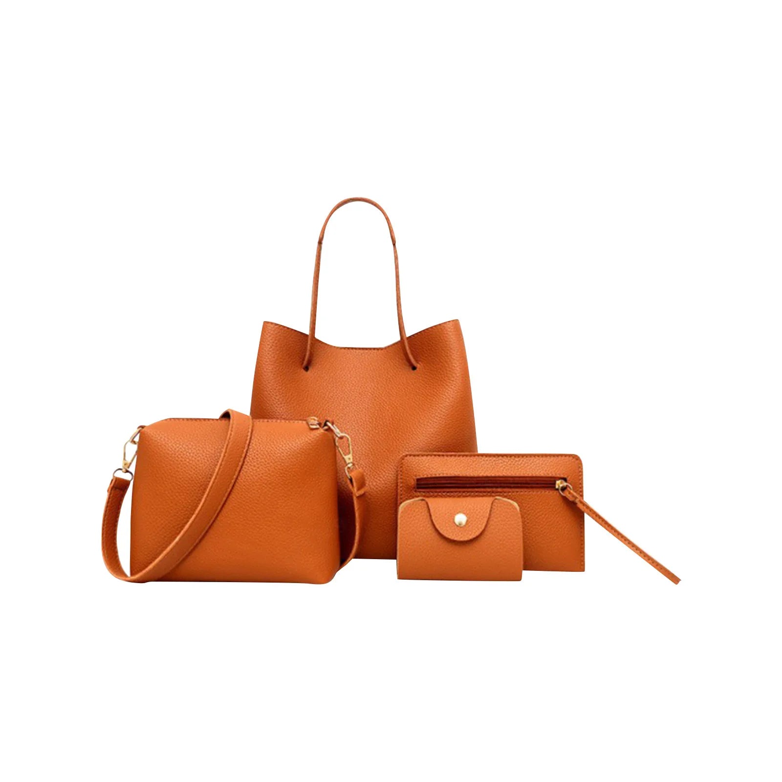 4pcs Women Lady Fashion Handbag Set | Shoulder Bags, Tote, Purse, Messenger Satchel & Crossbody with Card Case Holder Wallet for Girls