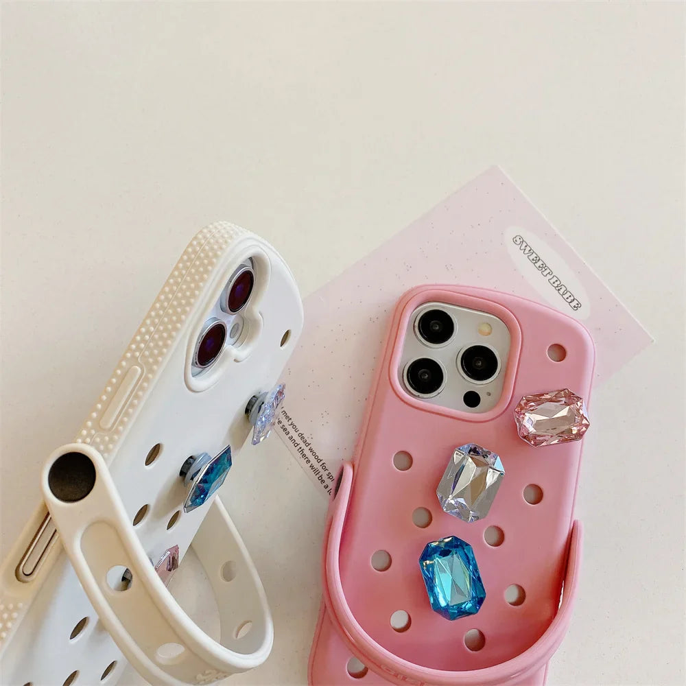 Luxury Gem Crocs Diy Phone Case Soft Cover For iPhone
