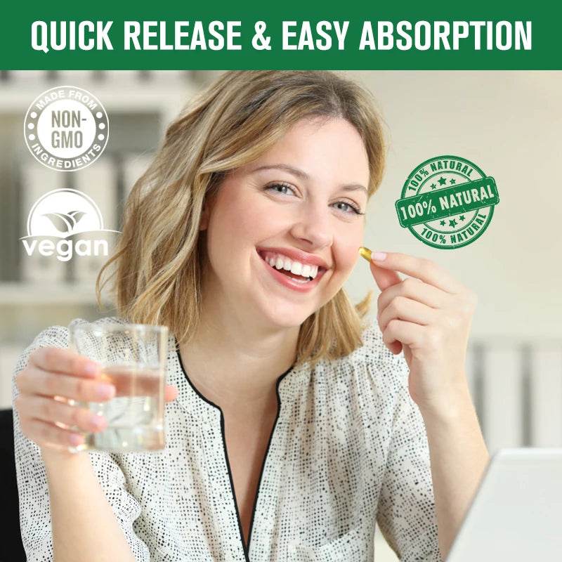 Omega 3 Fish Oil Capsules Non-GMO Gluten Free Dietery Supplement- Supports Nervous System, Skin Hair Health, Relieves Stress