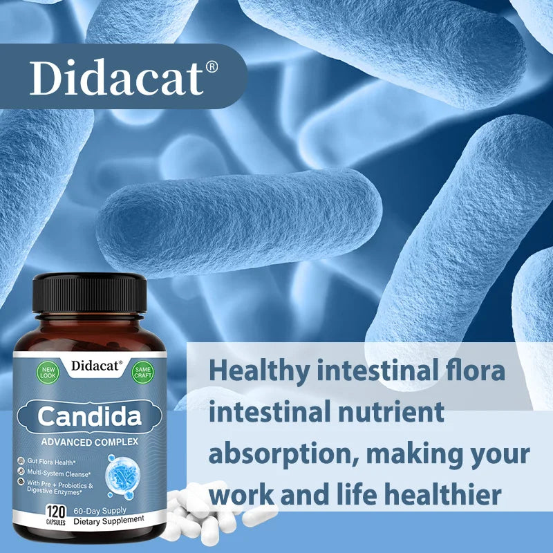 Candida Advanced Complex, Intestinal Supplement, Digestive Support, Constipation, Weight Loss, with Probiotic Digestive Enzymes