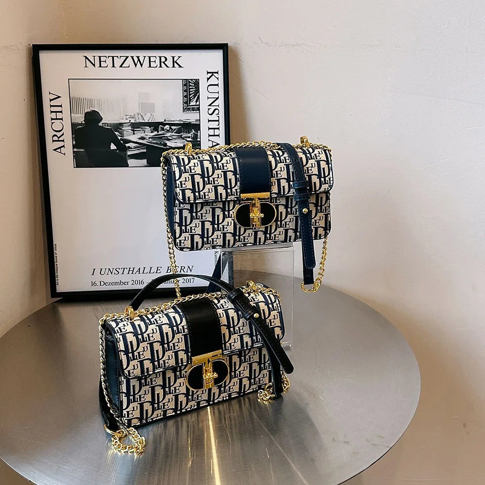 Letter Print Lock Luxury Handbags | Women's Shoulder Bags & Designer Crossbody Purses (Chain Strap Clutch Bag)