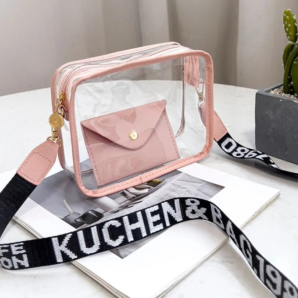 Transparent Crossbody Bag for Women | Candy Color Letter Fashion Shoulder Bag & PVC Transparent Jelly Bag (Small Square Bag)