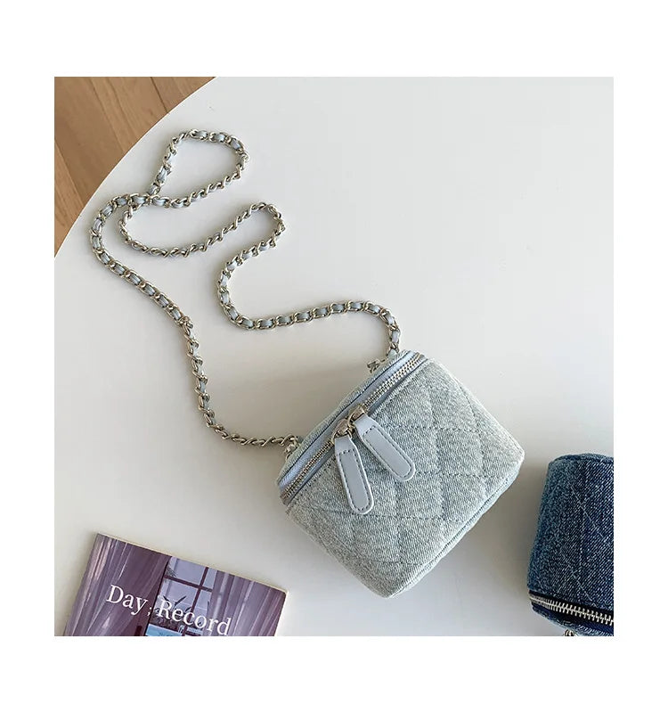 Mini Denim Crossbody Bags for Women | Lingge Chains Shoulder Bag & Fashion Brands Box Bag (Lipstick Coins Purses & Handbags)