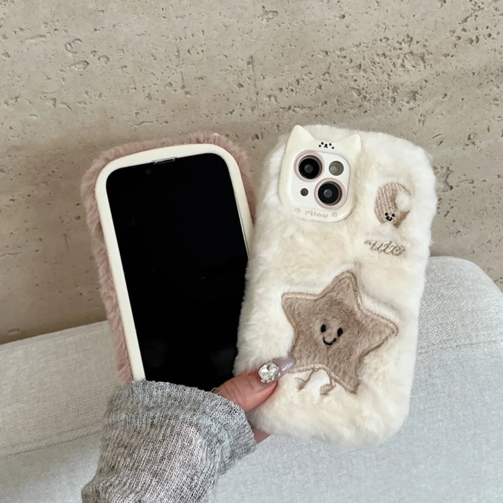 Soft Plush Cute Star Moon Phone Case