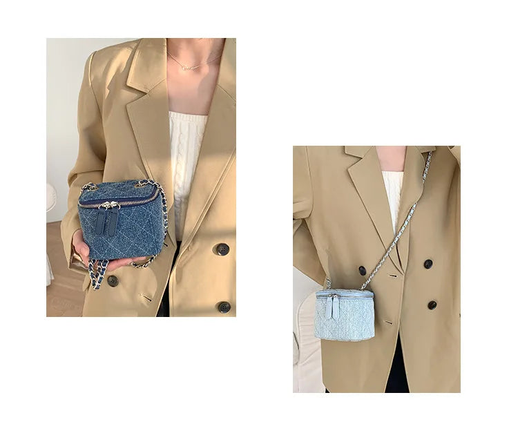 Mini Denim Crossbody Bags for Women | Lingge Chains Shoulder Bag & Fashion Brands Box Bag (Lipstick Coins Purses & Handbags)