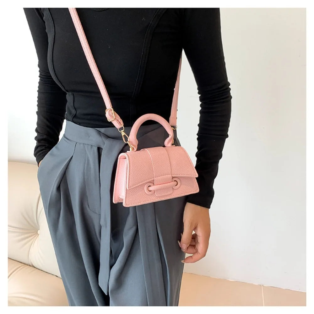 High Quality Fashion PU Leather Bag | Solid Color Shoulder Crossbody Bag & Cute Buckle Square Bag (Hand Carry Small Messenger Bag)
