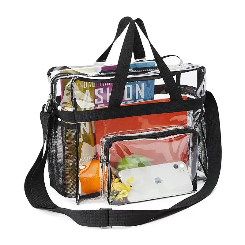 Portable PVC Clear Large Capacity Handbag | Women's Fashion Waterproof Casual Simple Crossbody Shoulder Bags & Purse (Stadium Approved)