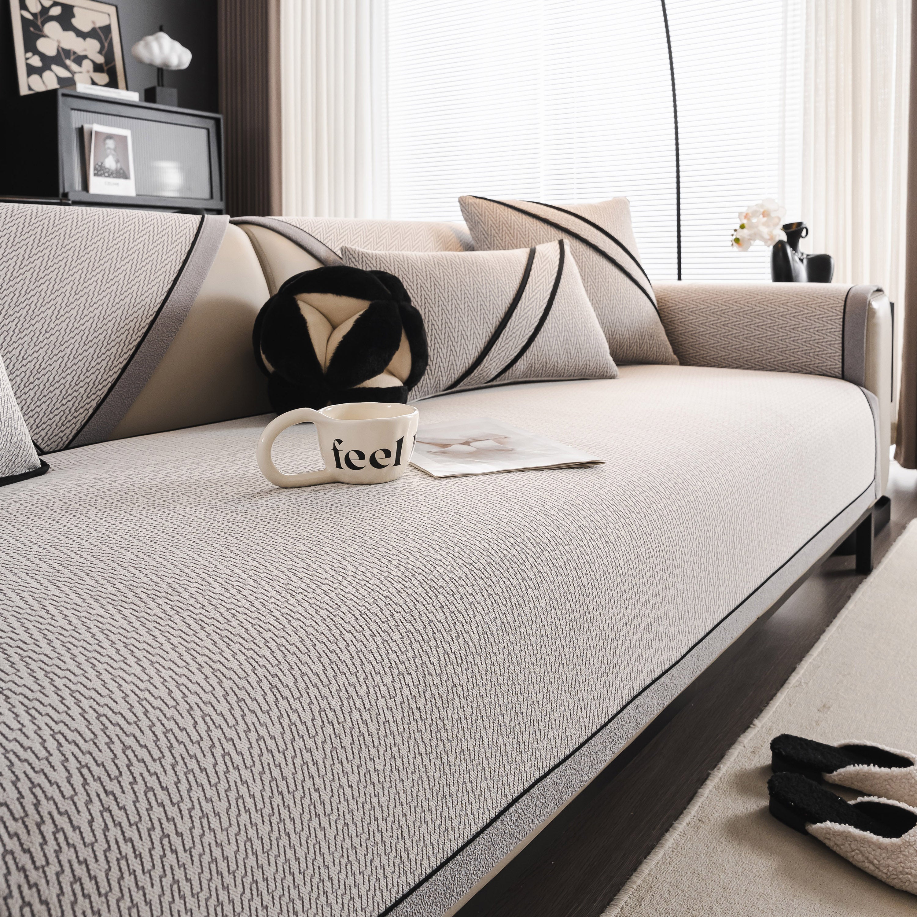 Herringbone Couch Protector for Pets, Non-Slip Washable Sectional Couch Covers