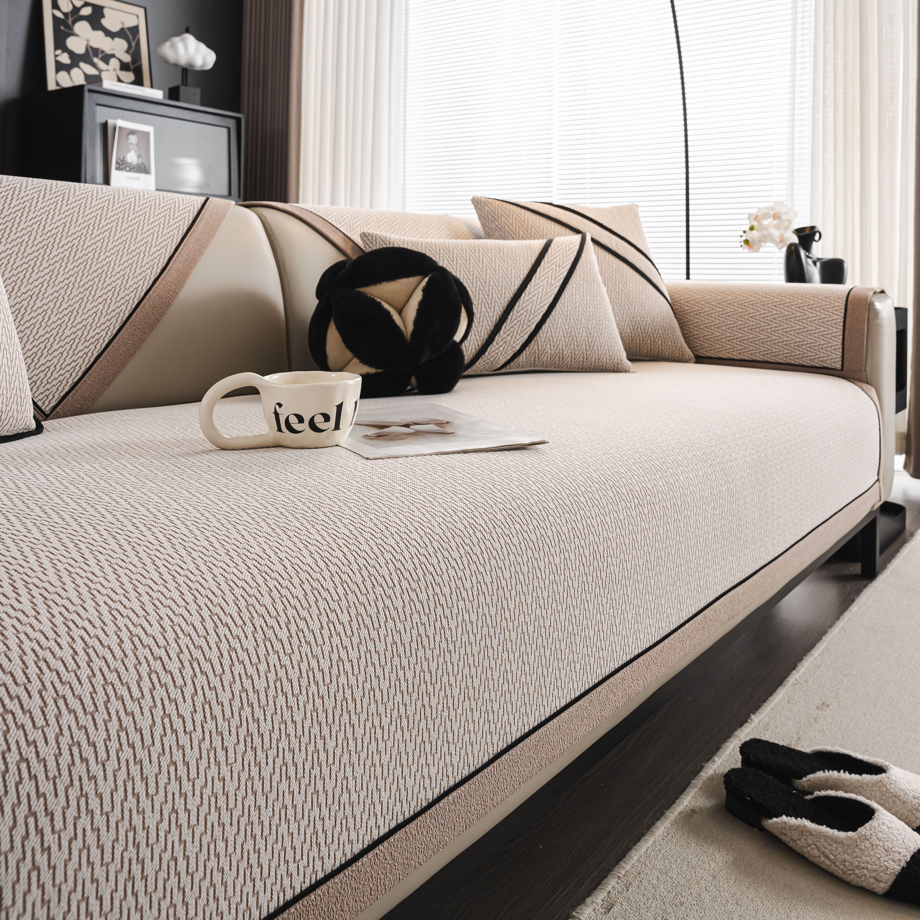 Herringbone Couch Protector for Pets, Non-Slip Washable Sectional Couch Covers