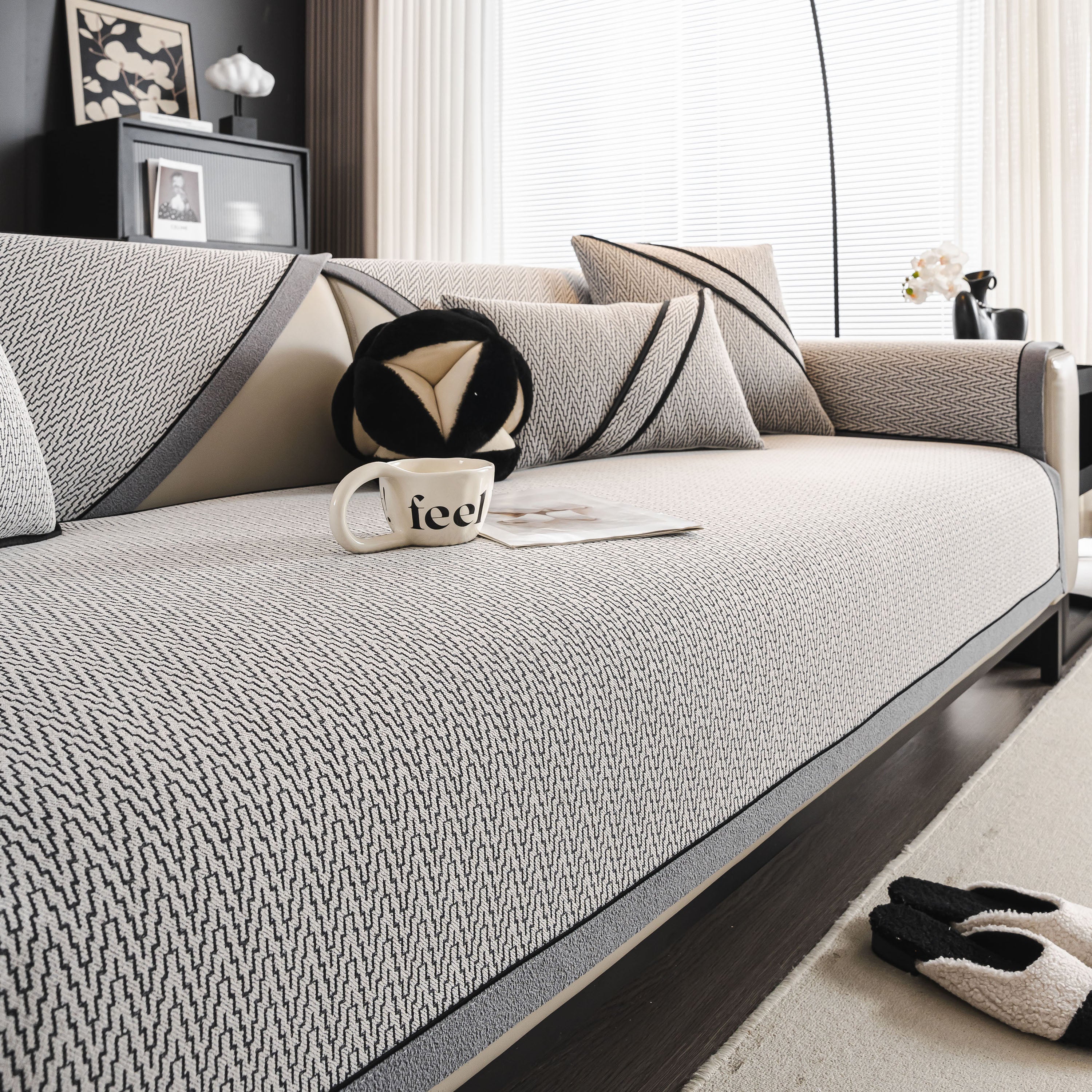 Herringbone Couch Protector for Pets, Non-Slip Washable Sectional Couch Covers