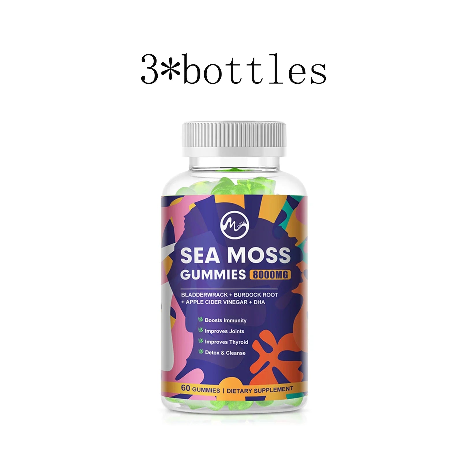Sea Moss Gummies - 60 Gummies - Made with Bladderwrack & Burdock Root - Seamoss Supplement for Thyroid, Energy, Immune Support