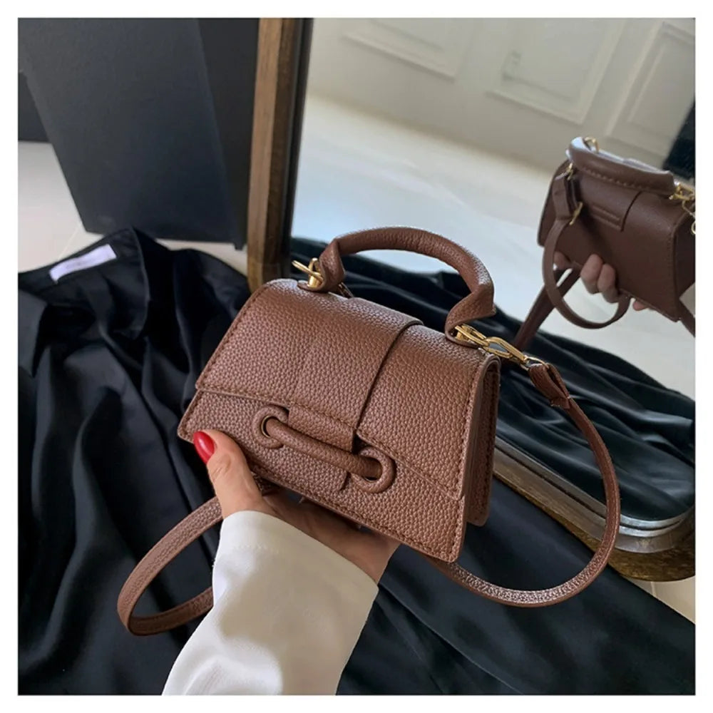 High Quality Fashion PU Leather Bag | Solid Color Shoulder Crossbody Bag & Cute Buckle Square Bag (Hand Carry Small Messenger Bag)