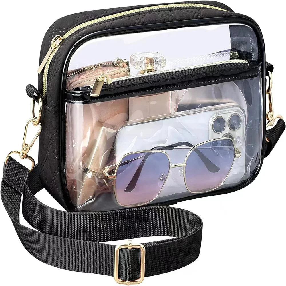 Transparent PVC Crossbody Bag | Ladies Jelly Square Shoulder Messenger Bag & Waterproof Cosmetic Bag (Female Phone Purse for Travel)