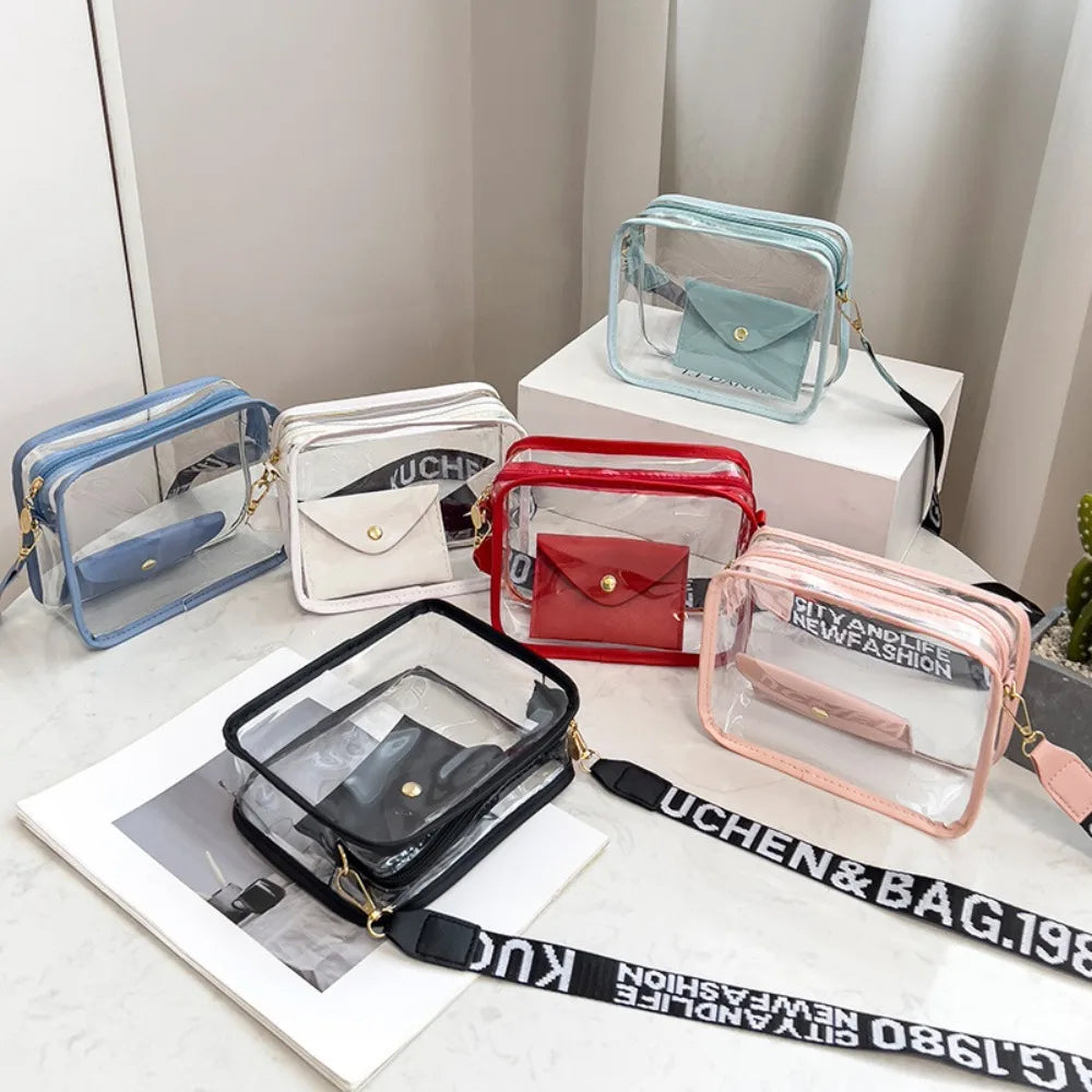 Transparent Crossbody Bag for Women | Candy Color Letter Fashion Shoulder Bag & PVC Transparent Jelly Bag (Small Square Bag)