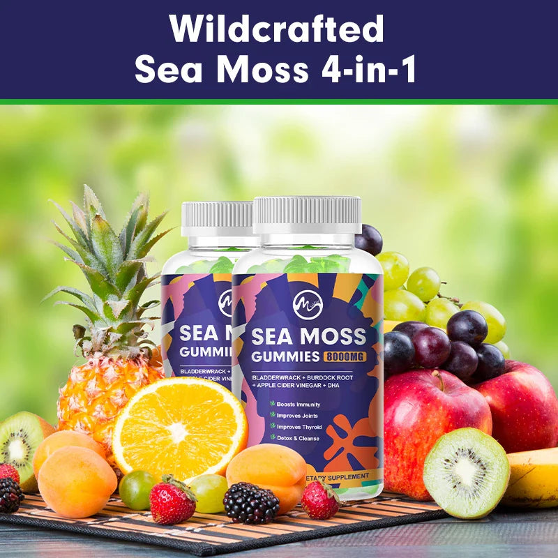 Sea Moss Gummies - 60 Gummies - Made with Bladderwrack & Burdock Root - Seamoss Supplement for Thyroid, Energy, Immune Support