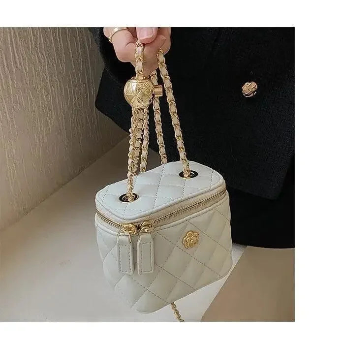 New Mini Shoulder Bag | Camellia Lingge Chain Box Small Bag for Women (Shoulder Bag & Crossbody Bag)