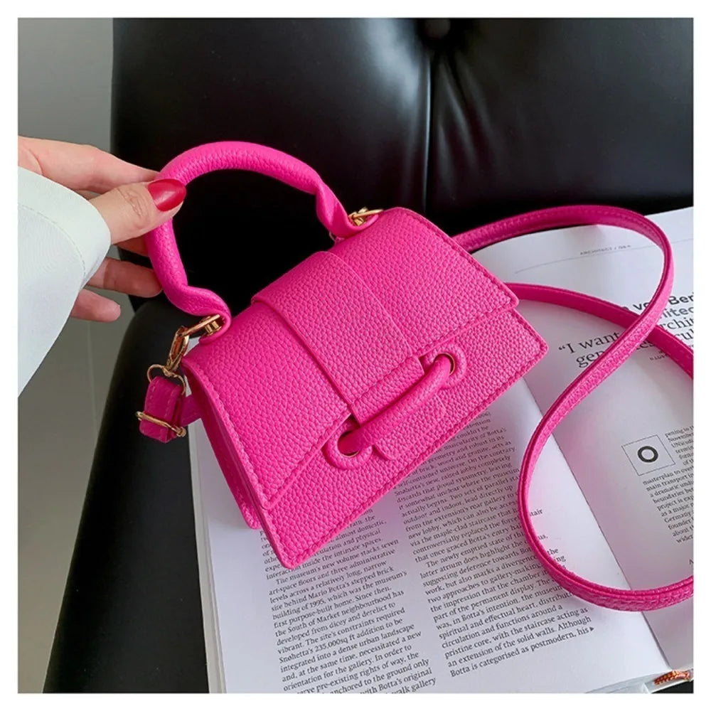 High Quality Fashion PU Leather Bag | Solid Color Shoulder Crossbody Bag & Cute Buckle Square Bag (Hand Carry Small Messenger Bag)