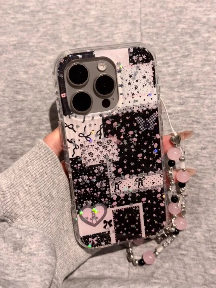 Sparkling Pink Star Splicing Floral Wristband Suitable For iPhone