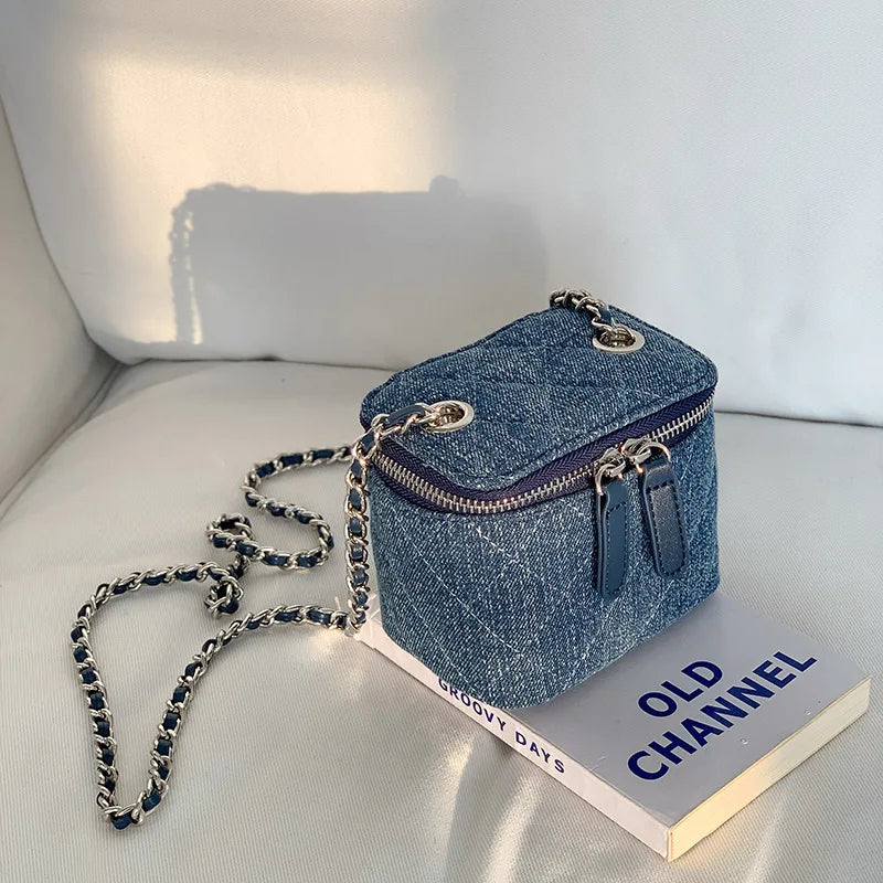 Mini Denim Crossbody Bags for Women | Lingge Chains Shoulder Bag & Fashion Brands Box Bag (Lipstick Coins Purses & Handbags)