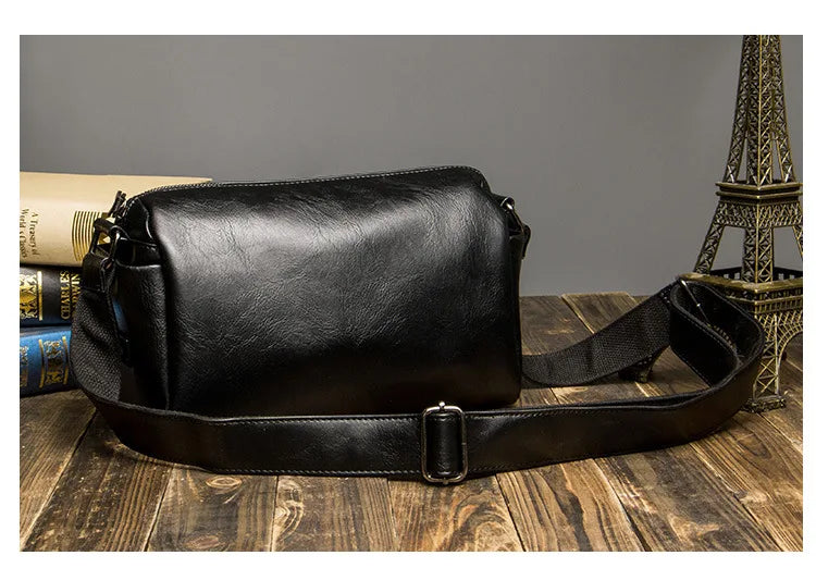 Soft Leather Men's Crossbody Bag | Shoulder Messenger Bag & Casual Simple Design Solid Sling Shoulder Bag Pack