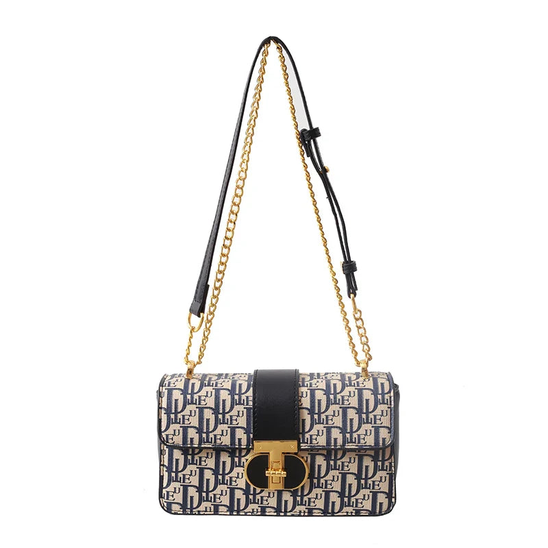 Letter Print Lock Luxury Handbags | Women's Shoulder Bags & Designer Crossbody Purses (Chain Strap Clutch Bag)