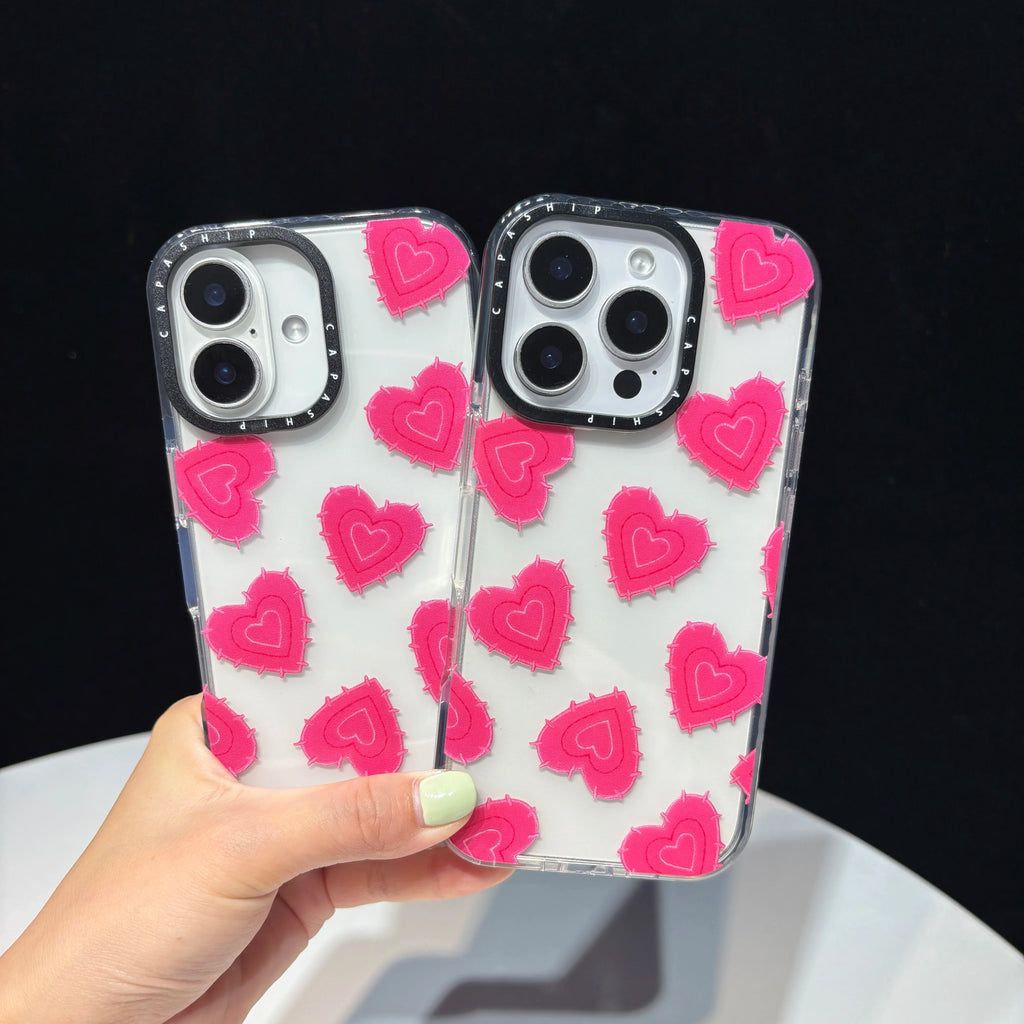 Rose Red Thorny Heart Pattern Transparent Phone Case For iPhone