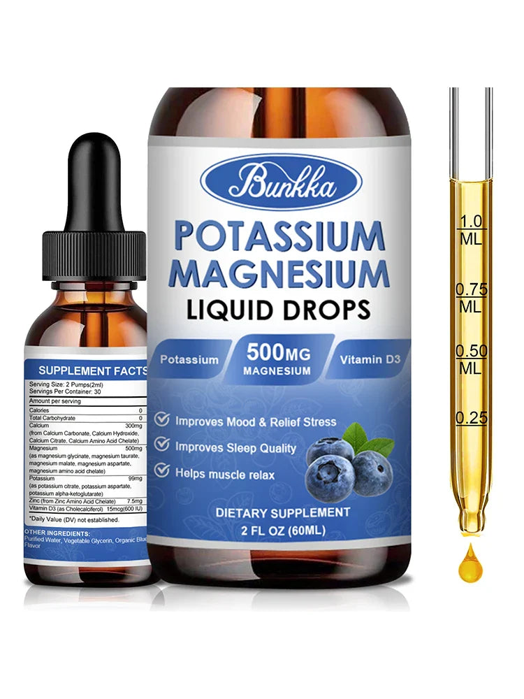 Potassium Magnesium Supplement Liquid - High Absorption Calm Magnesium Complex 500mg & Potassium 99mg,Calcium, Vitamin D3, Zinc