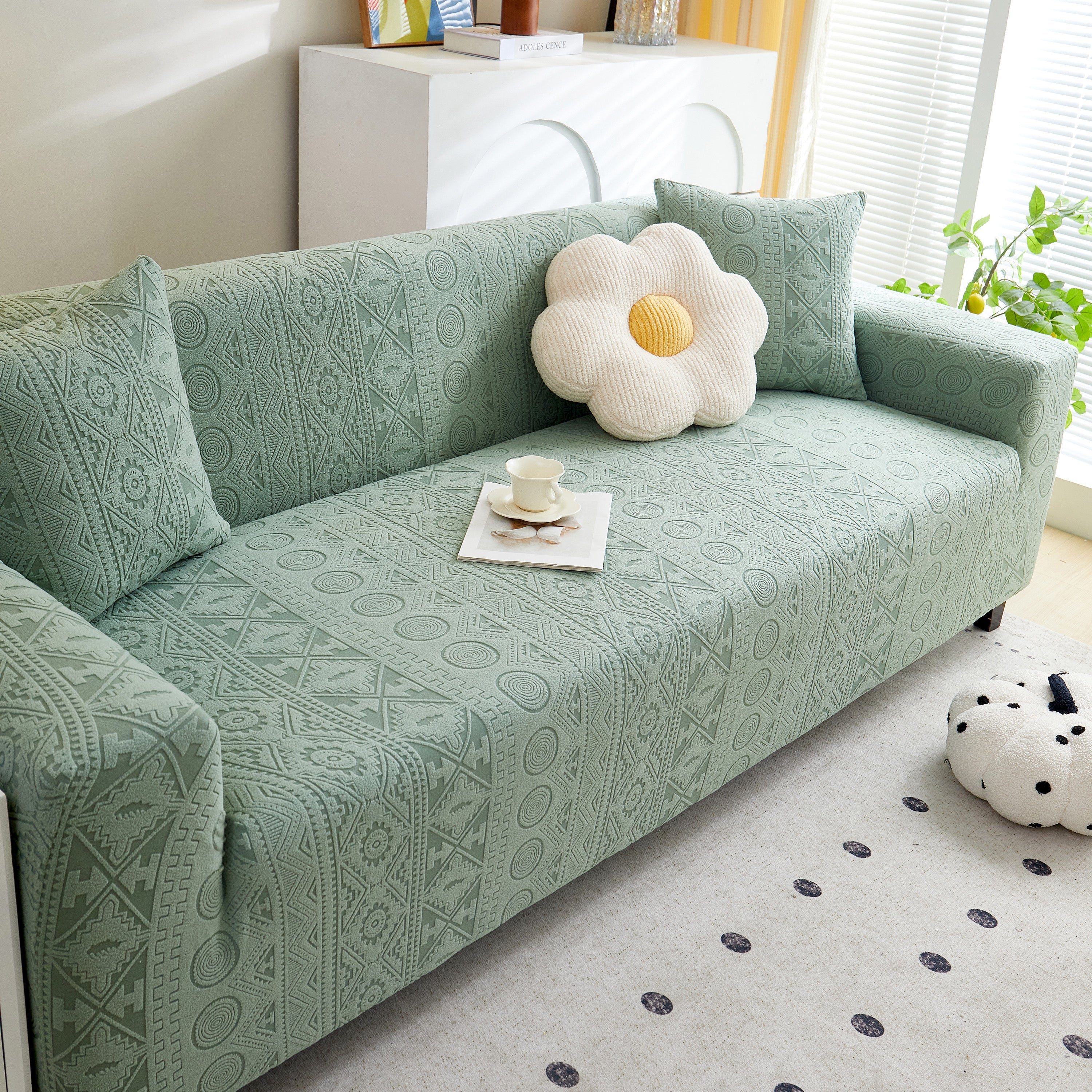 Embossed Geometric Elastic Sofa Cover Boho Stylish Decorative Furniture Covers