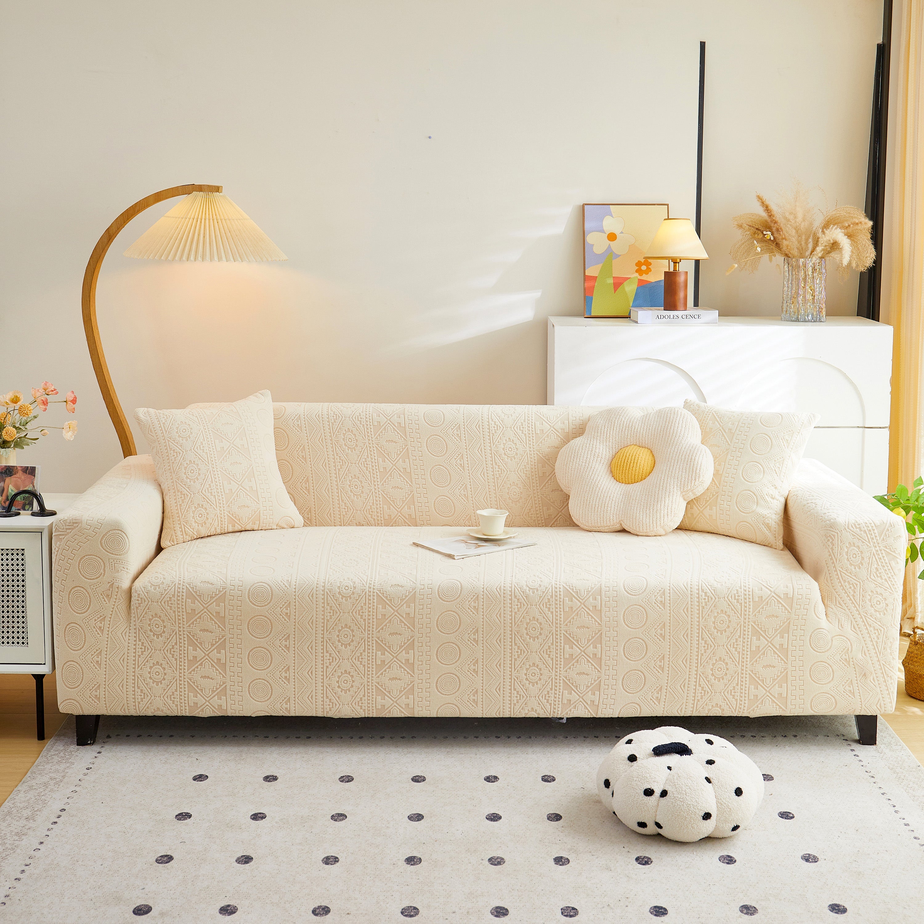 Embossed Geometric Elastic Sofa Cover Boho Stylish Decorative Furniture Covers