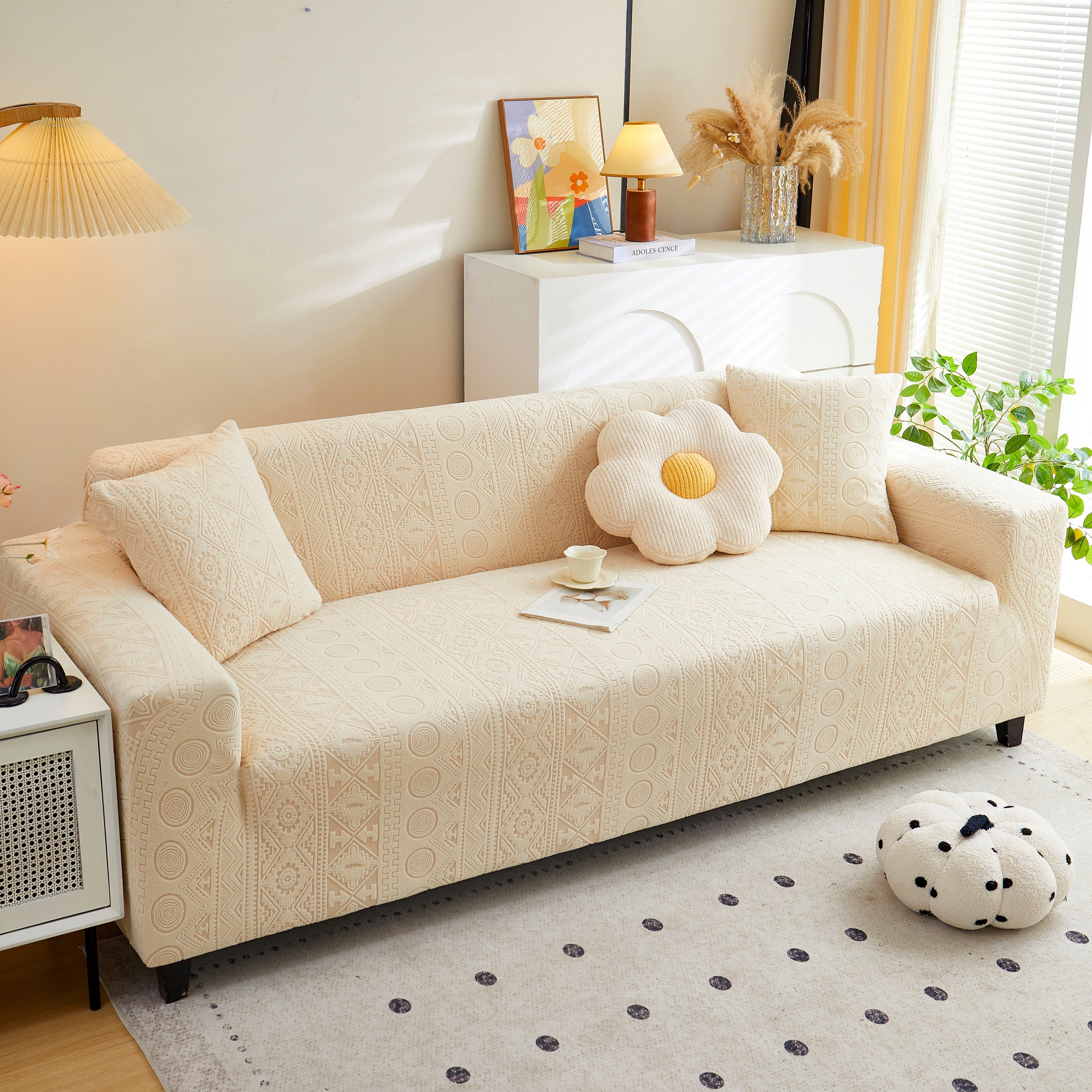 Embossed Geometric Elastic Sofa Cover Boho Stylish Decorative Furniture Covers