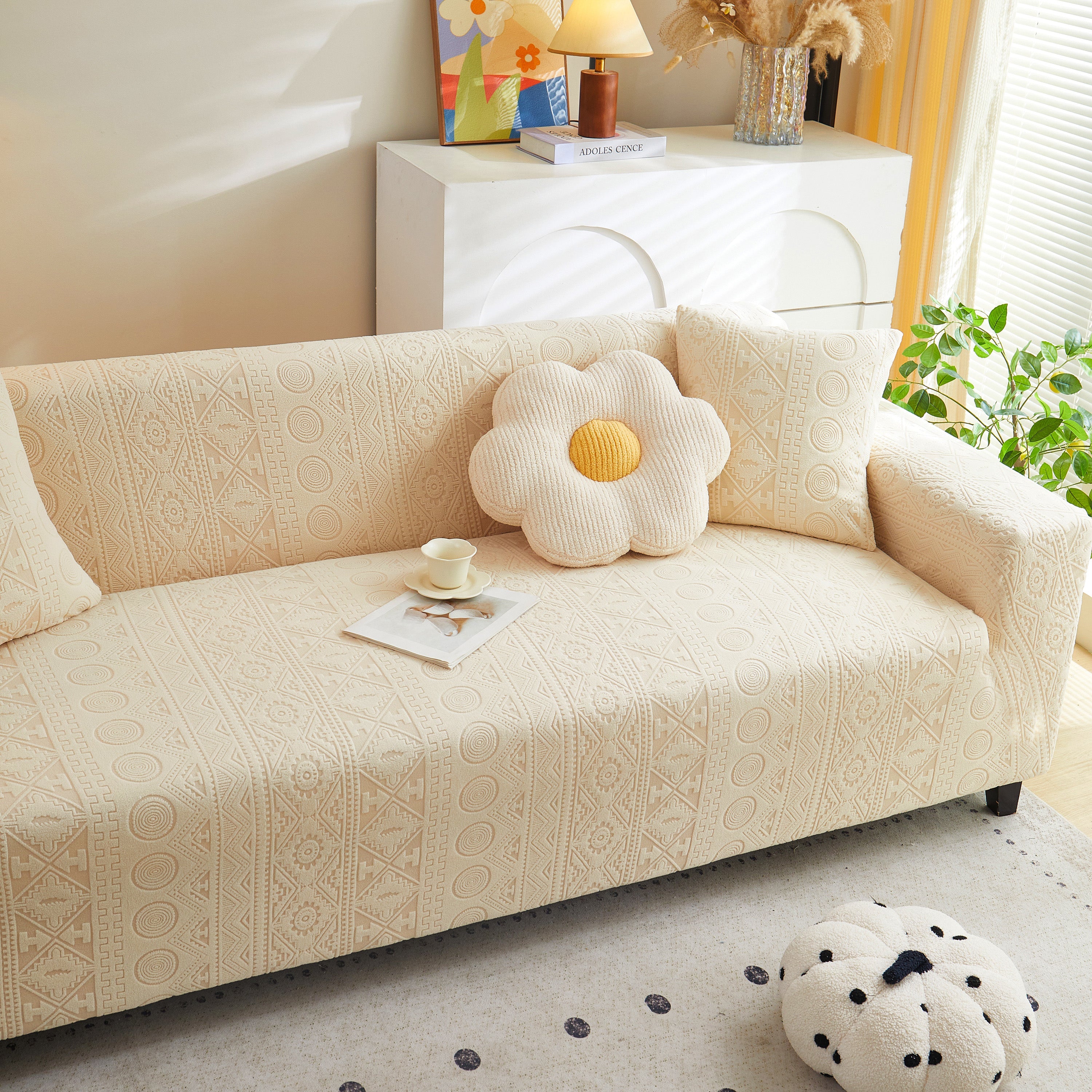 Embossed Geometric Elastic Sofa Cover Boho Stylish Decorative Furniture Covers