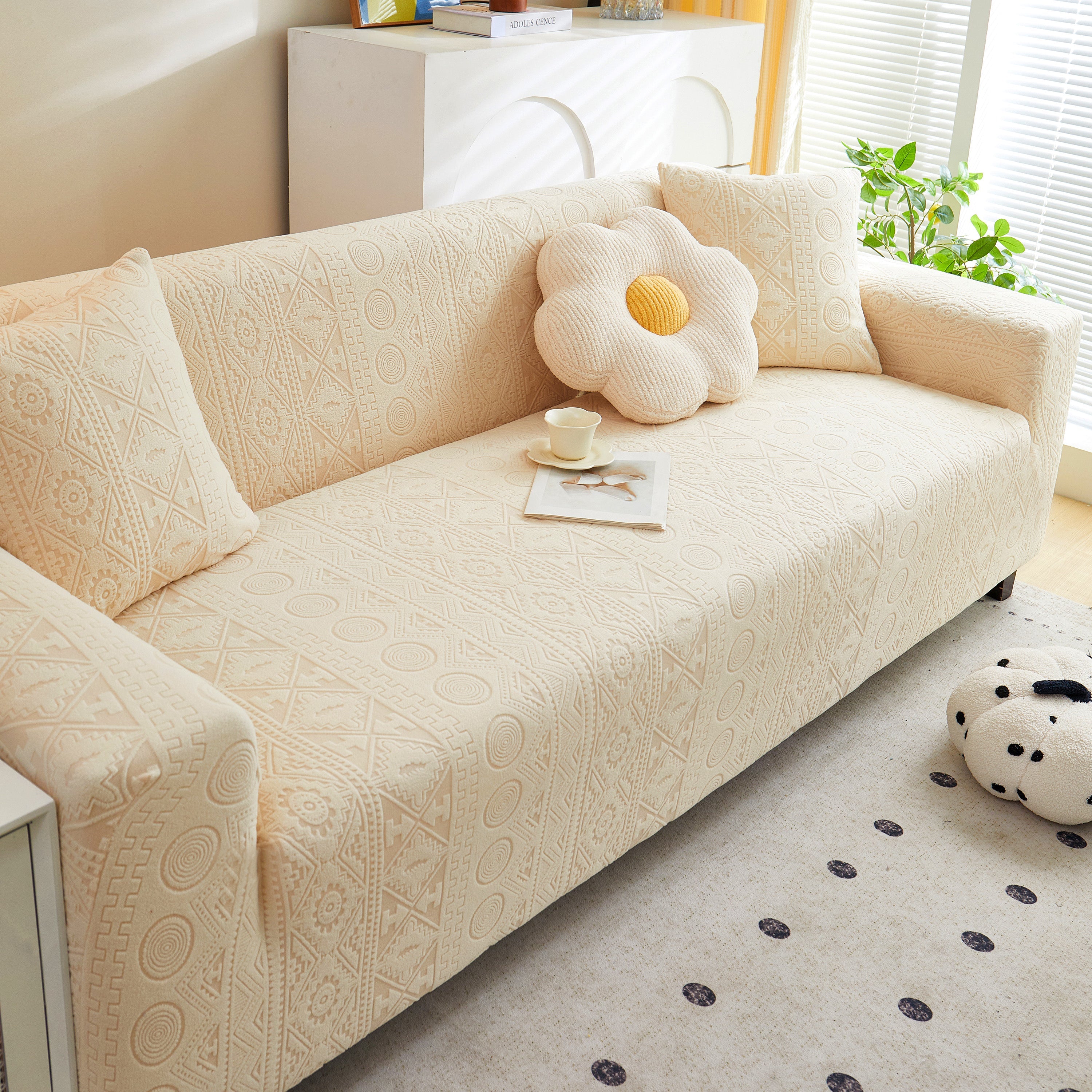 Embossed Geometric Elastic Sofa Cover Boho Stylish Decorative Furniture Covers