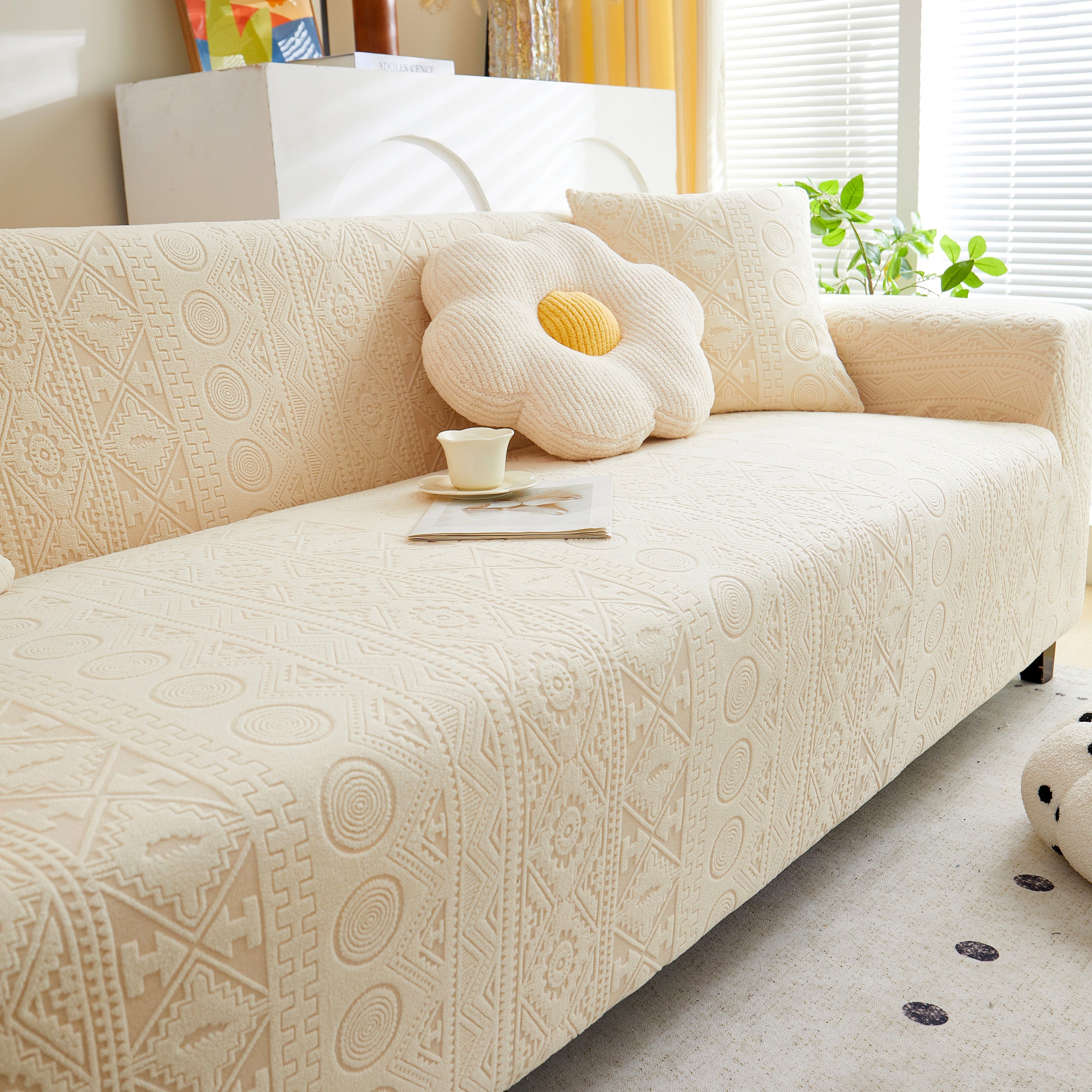 Embossed Geometric Elastic Sofa Cover Boho Stylish Decorative Furniture Covers