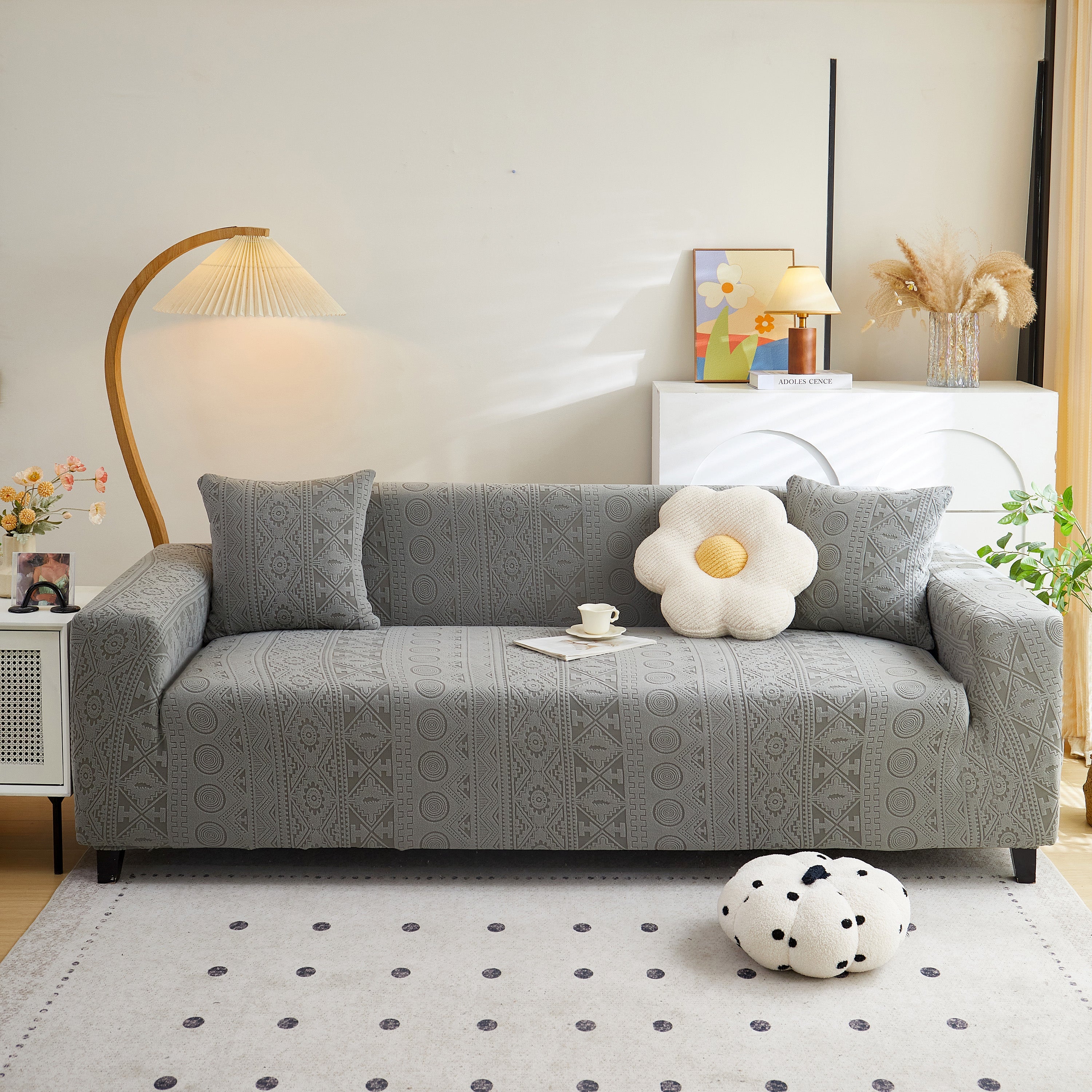 Embossed Geometric Elastic Sofa Cover Boho Stylish Decorative Furniture Covers