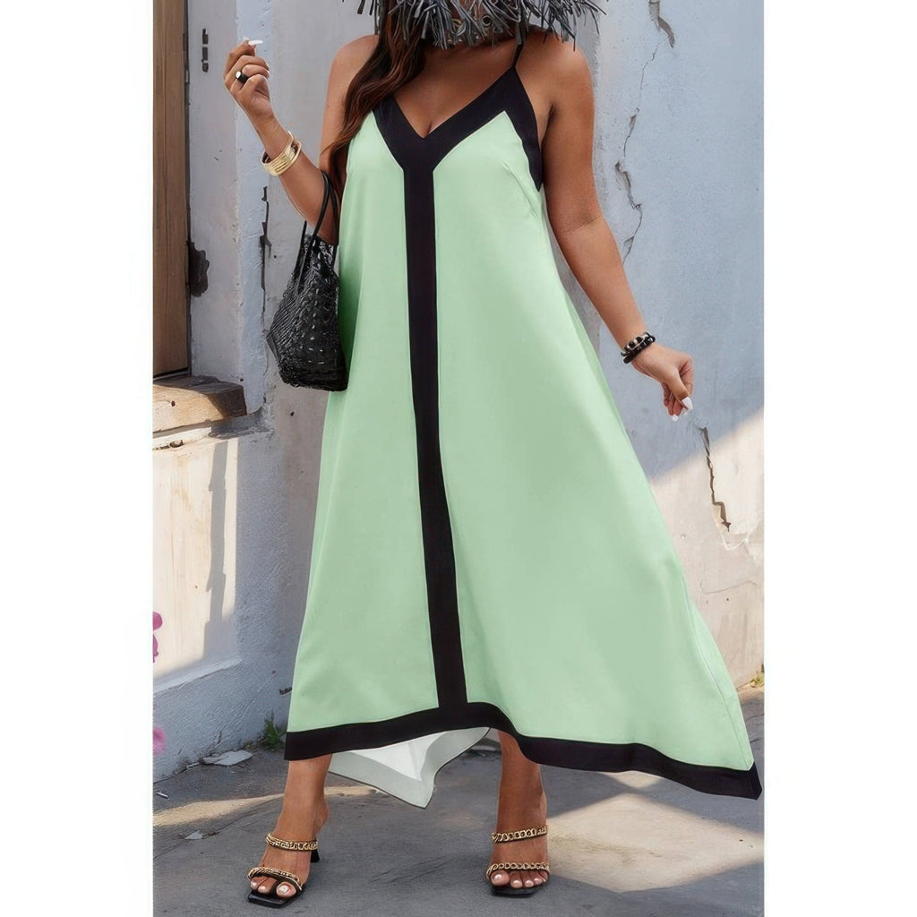 Colorblock Spaghetti Strap A Line Dress