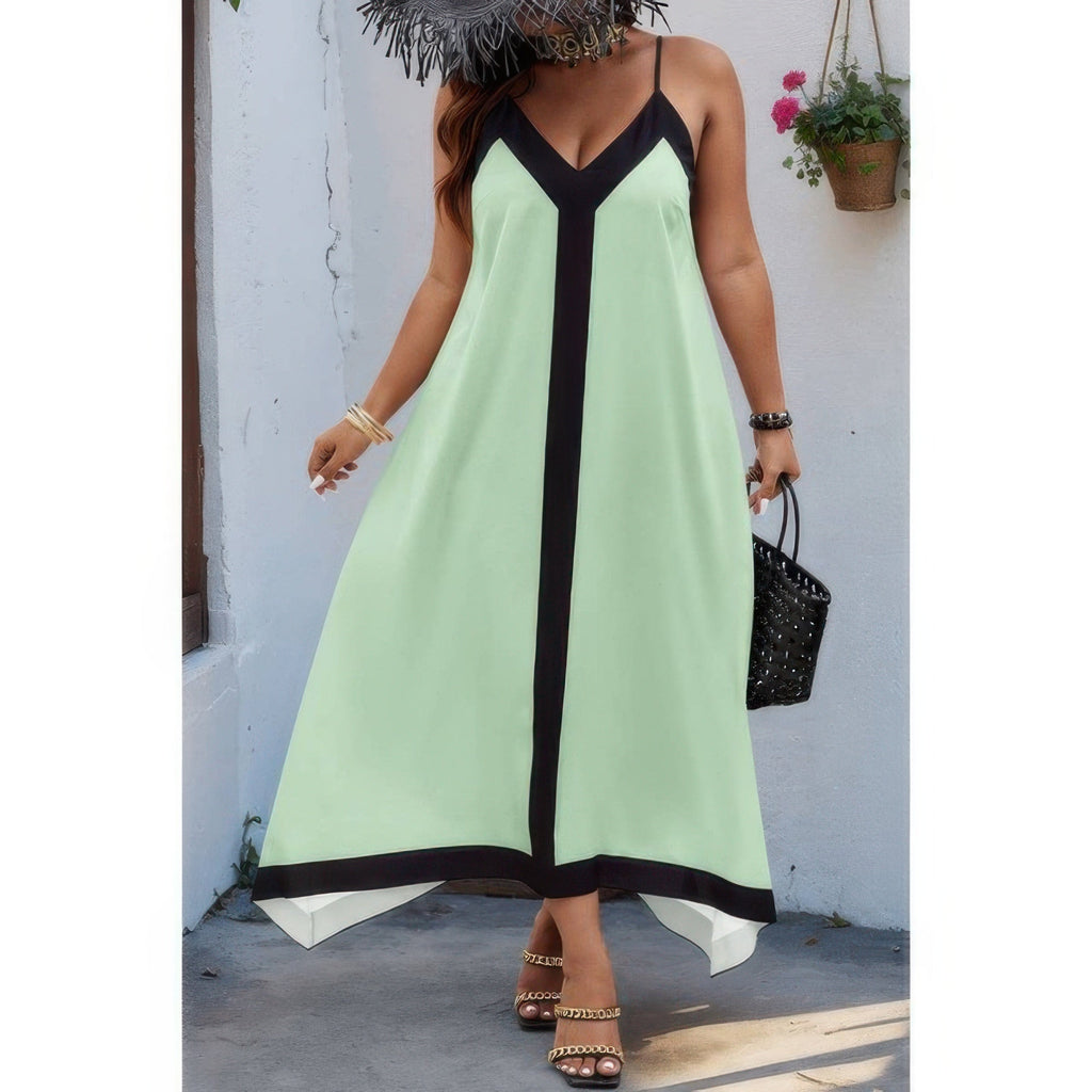 Colorblock Spaghetti Strap A Line Dress