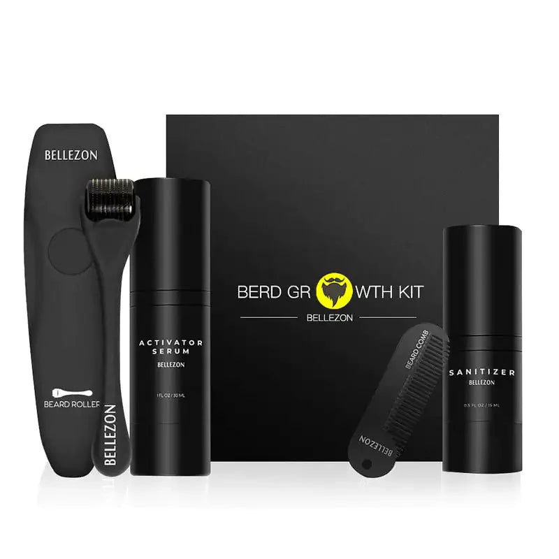 Beard Growth Liquid & Care Set - Micro-Needle Roller for a Fuller Beard