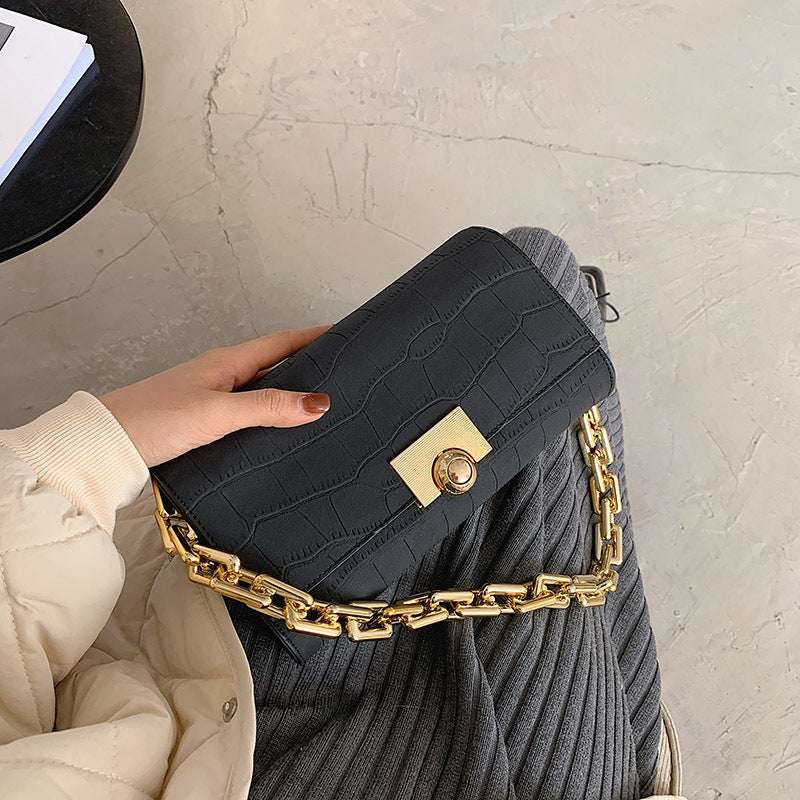 The Chain Reaction - Retro Underarm Bag with Gold-Tone Chain Strap