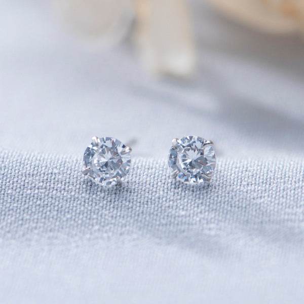 S999 Dazzling Minimalist CZ Stud Earrings, 2-8MM Cubic Zirconia Hypoallergenic Pure Sterling Silver Tiny Earrings for Sensitive Ears Daily